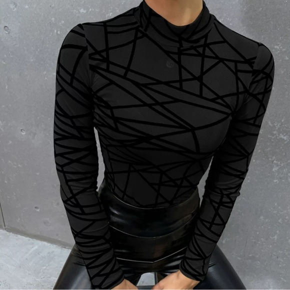 Sheer Geometric Velvet Mock Neck Bodysuit w/Tags Still Attached Size Large - Picture 4 of 4